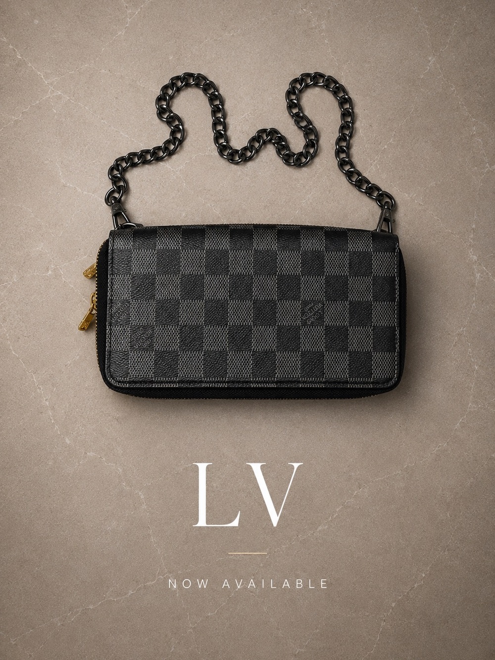 LV Louis Vuitton Black Damier Chain Wallet